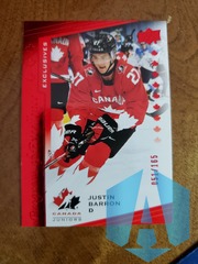 2021 Upper Deck Team Canada Juniors Exclusives 051/165 Justin Barron #111 Rookie Red Foil